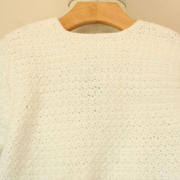 Vintage 1950s 1960s Baby Sweater, White Knit Cardigan with Blue Ties - Picture 6 of 10